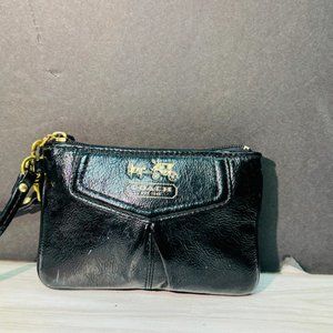 Coach Madison Black Leather Zipper Closure Wristlet - Coin Wallet